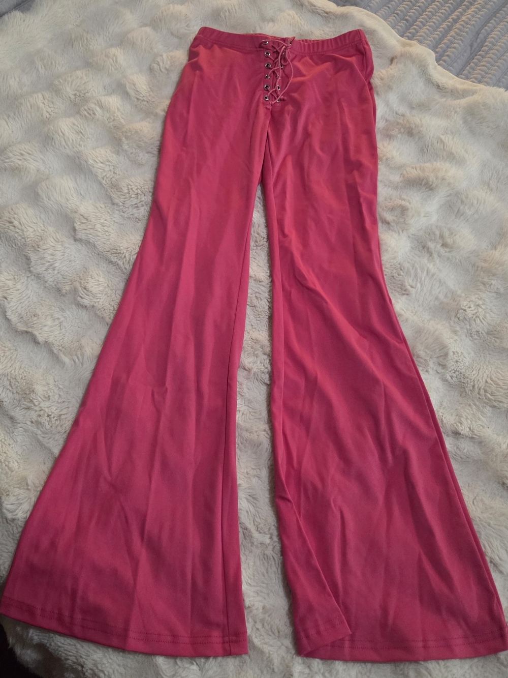 SHEIN Hot Pink Lace-Up High-Waist Flare Pants